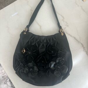 Brighton black floral leather handbag